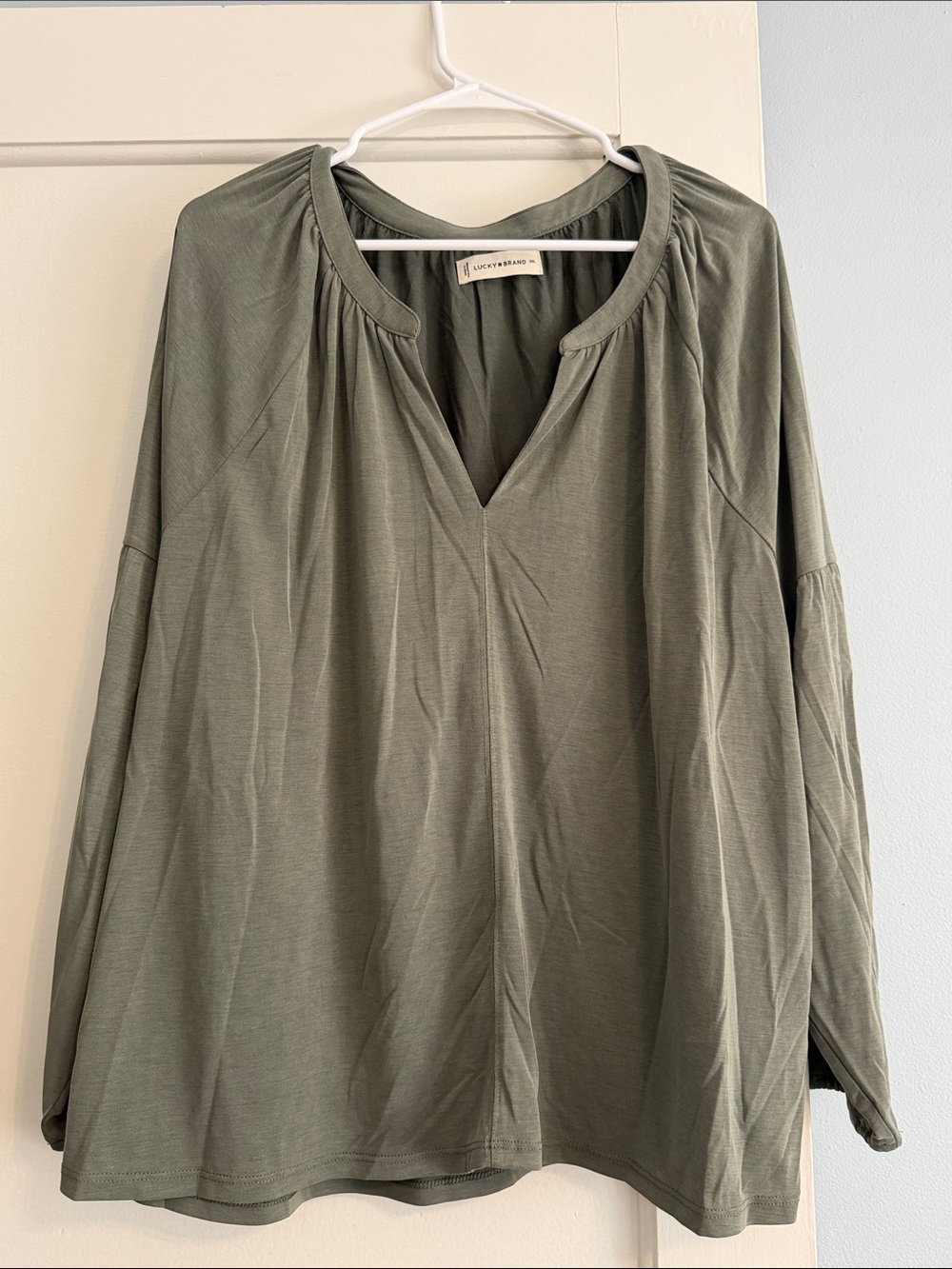 NWT Lucky Brand Olive V-Neck Gathered Tunic